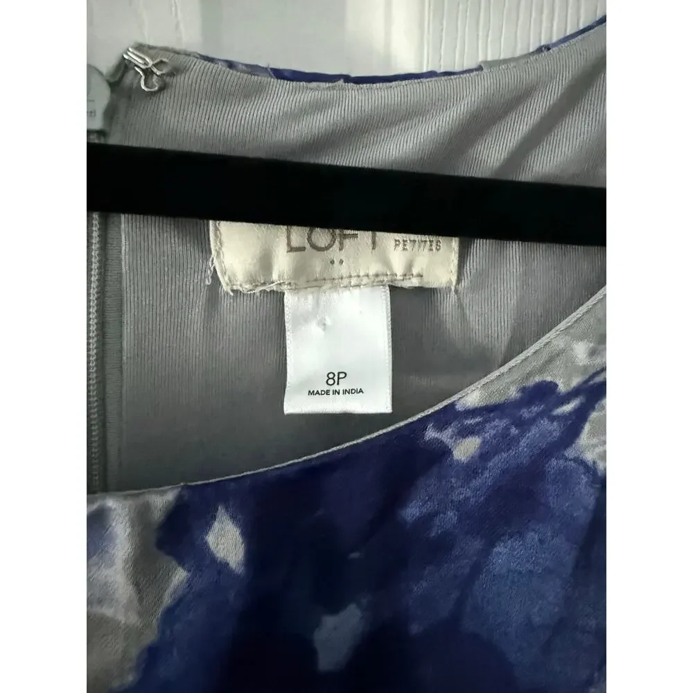 Blue and Gray Floral Dress From The Loft Size 8P - Picture 2 of 5